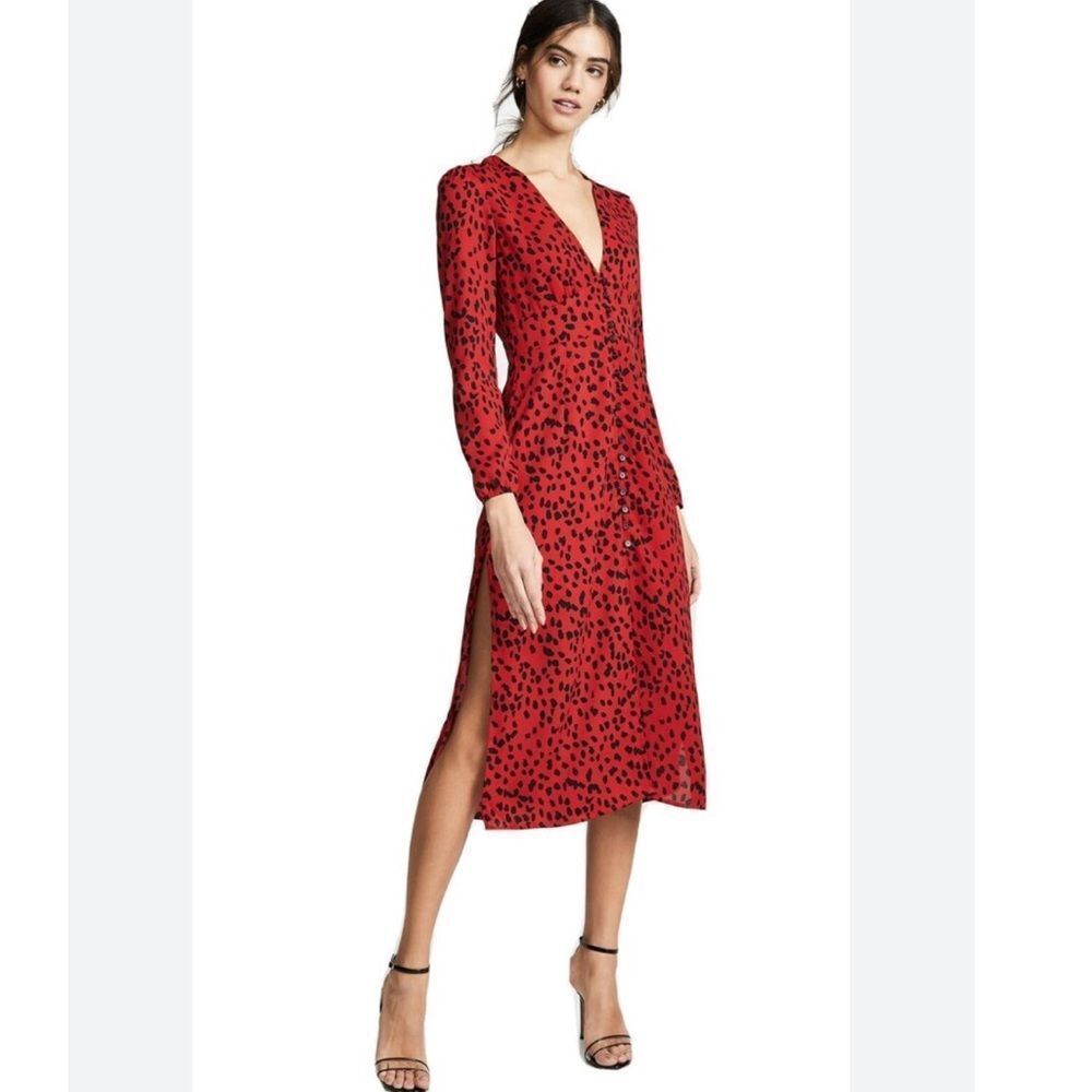 Revolve Rahi Red Leopard Crepe‎ Midi Dress, S